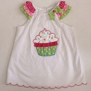 Rare Editions | Cupcake Birthday Swiss Dot Ribbon Sleeve Scallop Hem Dress (5)